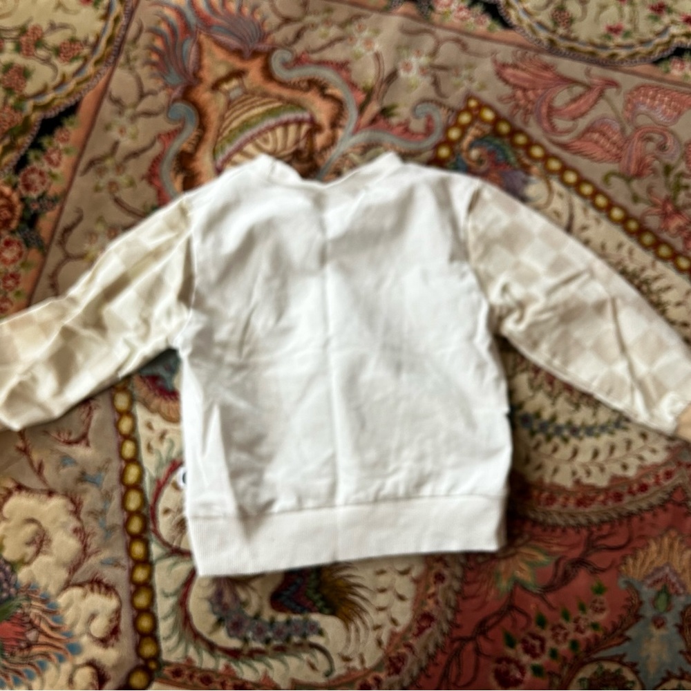 Brixton Phoenix White and Cream Checkered Cotton Sweater Size 4 - Picture 4 of 4